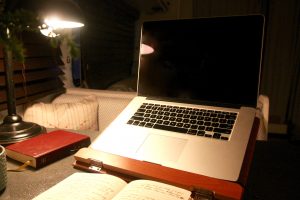 laptop on bookstand