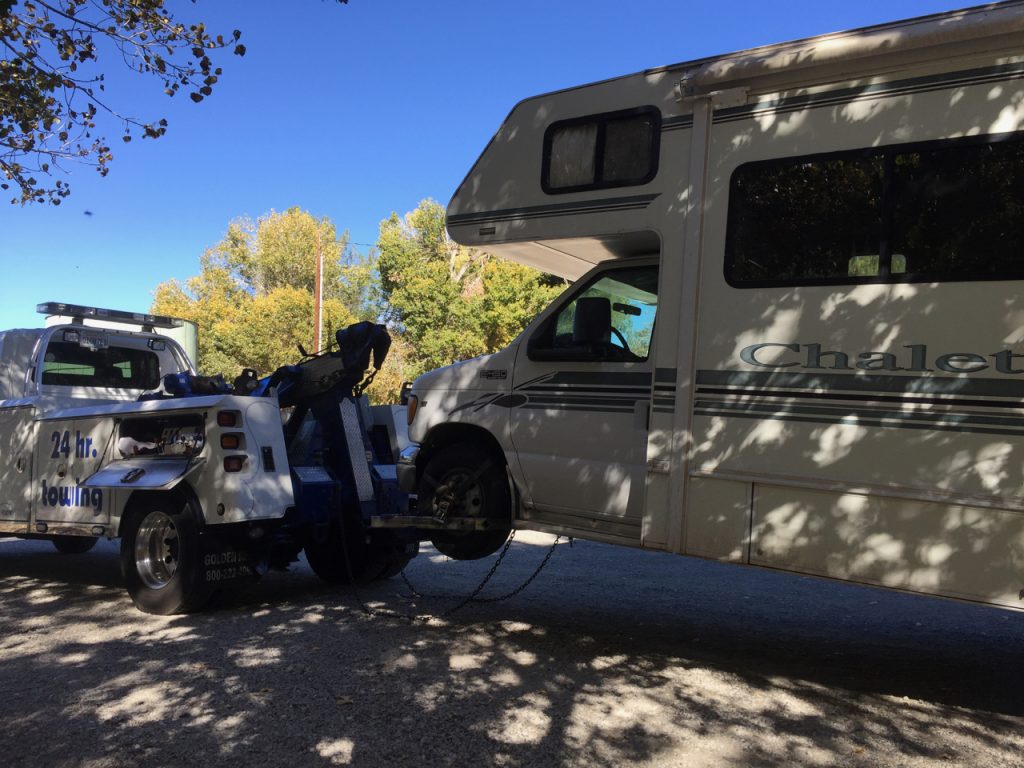 Living in an RV full time has its challenges. Here's our RV being towed.