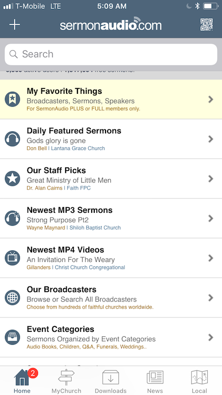 Home screen of the Sermon Audio app, one of the best iPhone apps for Christians.