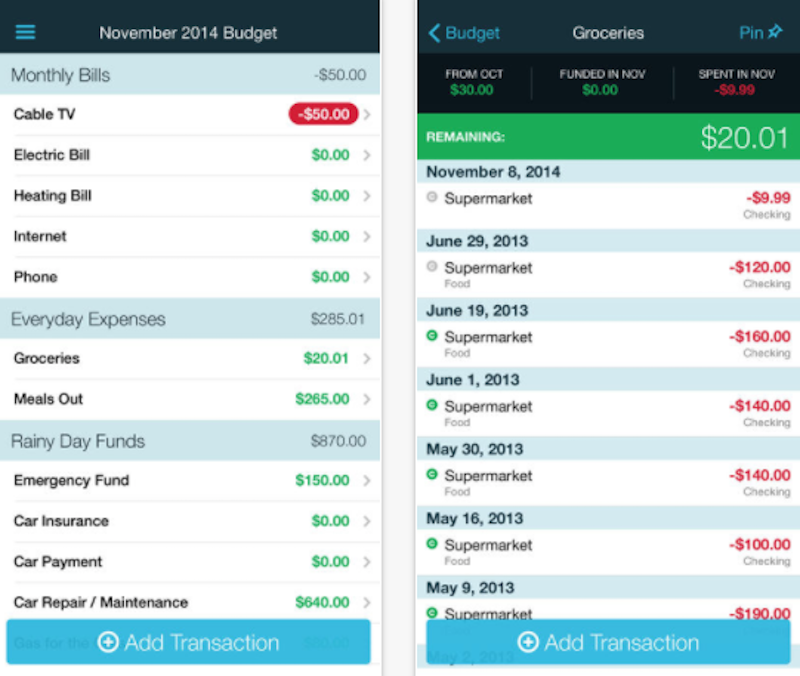 iPhone app interface for You Need a Budget
