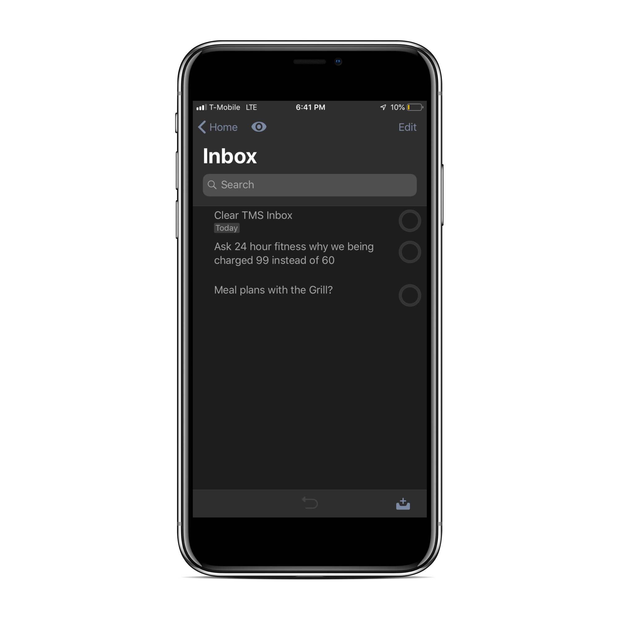 OmniFocus 3 Inbox View on iOS