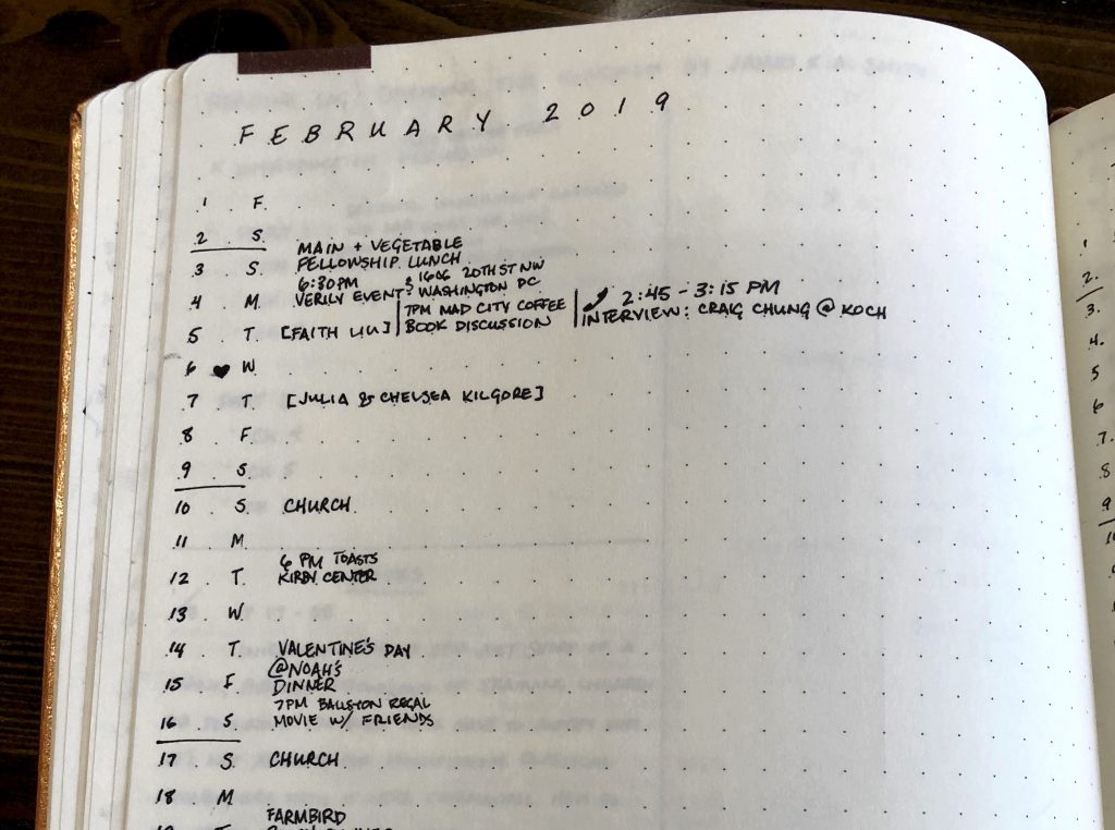 Bullet Journal Monthly Log Example