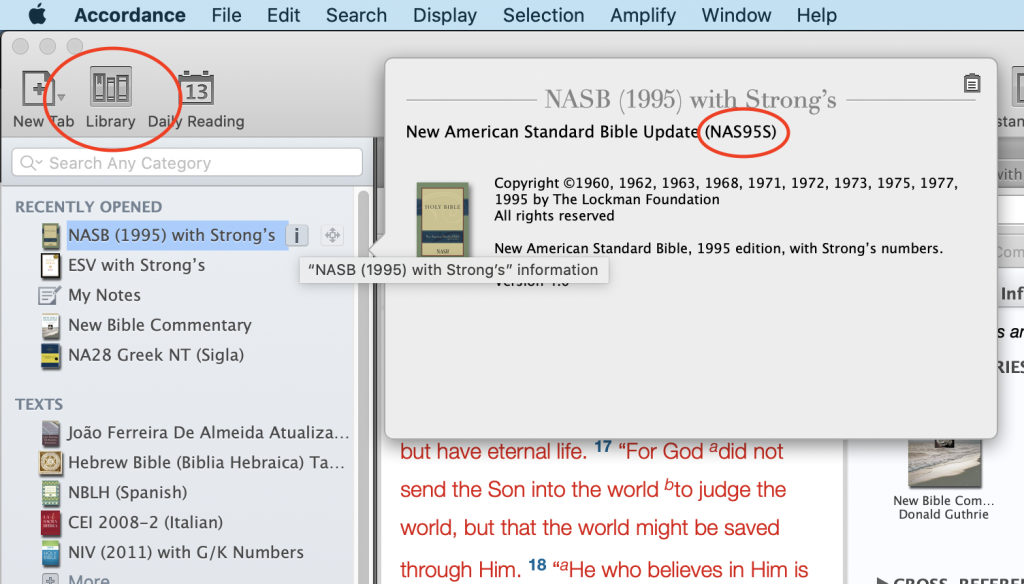 How to find the module name in Accordance Bible Software